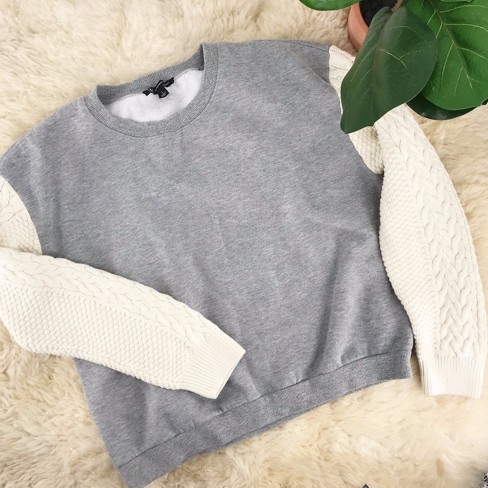 I.N.C. Mixed Media Sweatshirt Cable Knit Sleeves